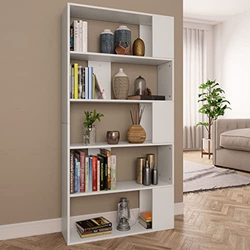 Myheimly Bücherregal Raumteiler mit 5 großen Fächern Wandregal Standregal Aktenregal Raumtrenner Büroregal Regal 80x24x159cm Holzwerkstoff Weiß