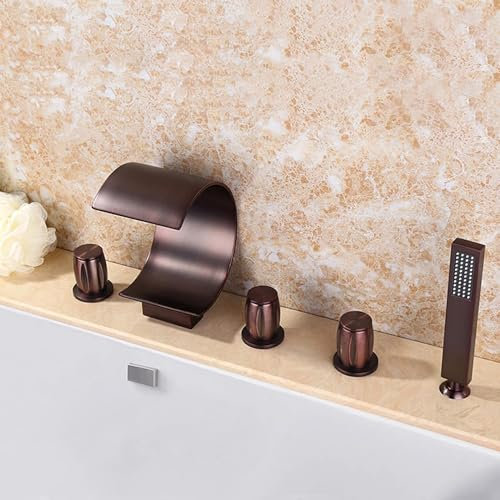 Mitigeur de baignoire moderne chromé 5 trous avec douchette extractible