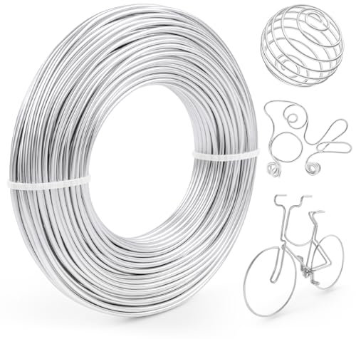 Alambre de Aluminio 2mm x30m, Alambre de Aluminio para Manualidades, Alambre Manualidades, Alambre de Metal, Alambre para Escultura, para Artesanías de Bricolaje, Modelos, Fabricación de Joyas(Plata)