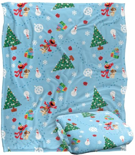 Sesame Street Holiday Footprints In The Snow Pattern Silky Touch Super Soft Throw Blanket 152 X 127 Cm
