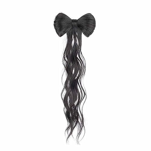 Perruque queue de cheval à moitié nouée avec nœud papillon pour femme avec pince à cheveux bouclés pour perruque pour cheveux pour tête de tresse moelleuse et chignon ondulé, queue de cheval, herbe