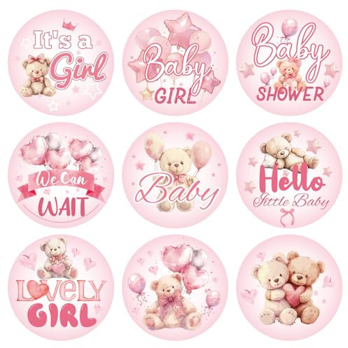 504stk Mädchen Babypartyaufkleber für Gastgeschenke, Rosa Süß It's A Girl Babyaufkleber Rund Baby Mädchen Etiketten für Schokolade Süßigkeiten Geschenkverpackung Scrapbooking (Bär)