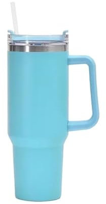 YETGFBH Mug Isotherme avec Paille Bouteille d'eau Isolée en Acier Inoxydable, Tasse De Café Chaud for Voiture, Chaude Et Froide, avec Poignée, Paille Sport Mug Isotherme Personnalisé(Sky Blue)