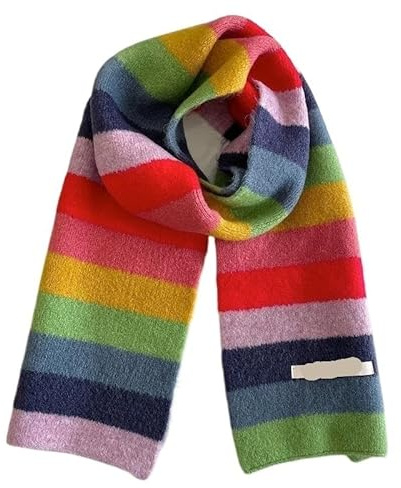 EXKURPOO Winter Schals Rainbow Stripes Scarf Men and Women In Winter Colour Blocking Stripes Short Scarf Warm Decoration(Hat3)
