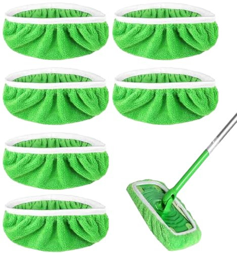 Cuffietta Microfibra per Swiffer, 6 Pezzi, Panni Riutilizzabili per Swifferr Mop, Panno Lavabile per La Pulizia di Pavimenti Duri, Pavimenti In Legno, verde, Dimensioni ridotte 25,4 * 11,5 cm