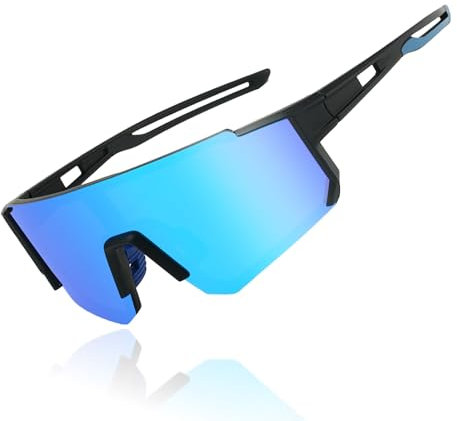 Schnelle Brille Sportbrille Herren Damen Fahrradbrille Radbrille Polarisierte Sonnenbrille für MTB Rennrad Radfahren Biking Ski Fahrrad Laufen mit UV400 Schutzbrille(Blau)