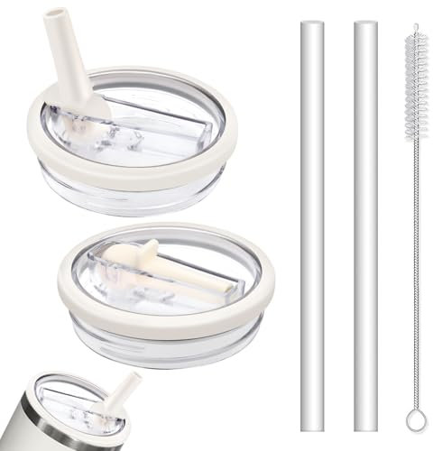 2 pezzi per Stanley Cup Lid Leakproof, 40 oz Tumbler Flip Straw Lid Replacement, con 2 Cannucce e 1 Spazzola per Cannucce, Riutilizzabile Antipolvere Stanley Cup Lid