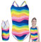 SUNXBUK Costume da Bagno per Ragazze,Costumi da Bagno Interi Bambina,Costume Intero,Costume Piscina,Motivo Onde Colorate per Ragazze da 8 Anni/122-128cm