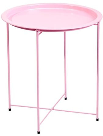 WEIDPHL Table D'appoint Pliable, Table D'appoint Ronde en Métal Pliable, Petite Table De Patio, Table D'appoint Antirouille Et Étanche pour L'extérieur Et Le Salon,Rose