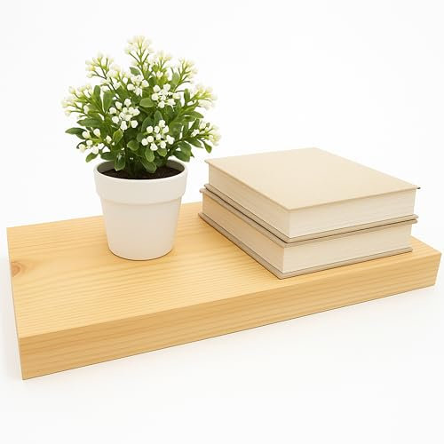 WDN CRAFT 40x20x3,3 cm Massivholz Handgemacht Schweberegal - Wandregal Holz Einfach zu Montieren - Montagematerial im Lieferumfang - Belastbar und stabil Roh (farbloser Lack)