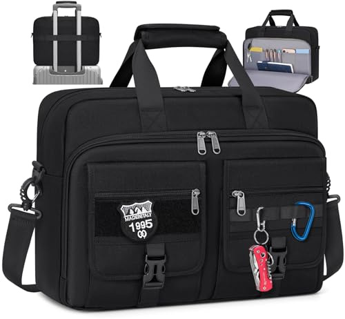 RAINSMORE Sac tactique pour ordinateur portable 17,3 - Sacoche pour ordinateur portable de 17,3 - Sac à bandoulière militaire étanche - Pour le travail, le bureau, les voyages - Noir