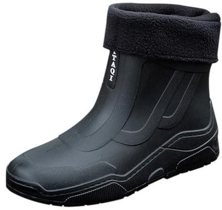 Stivali di gomma termici impermeabili da uomo con fodera in pelliccia, stivali da pioggia antiscivolo alla caviglia alta per agricoltura invernale trekking giardinaggio, suola antiscivolo resistente