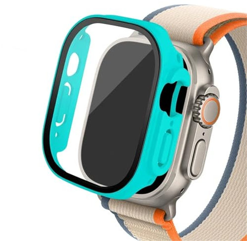 OBAEHH Boîtier en verre pour Apple Watch Ultra 2, 49mm, smar twatch PC, protecteur d'écran pare-chocs, couverture trempée, accessoires de bande série iwatch(Spearmint 20,Ultra 49mm)