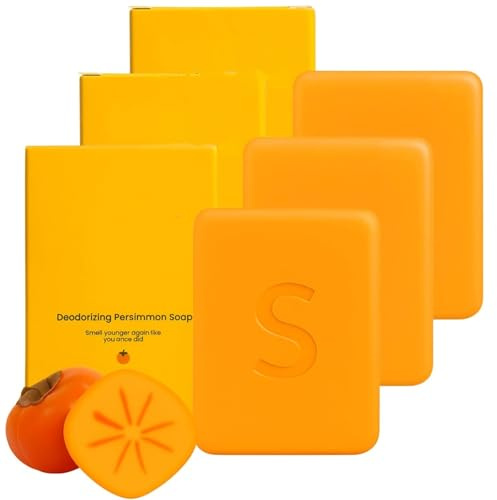 Swarva Persimmon Soap, Swarva Deodorizing Persimmon Soap Bar Japanese Natural for Body Odor Control & Old People Smell, Nourishing & Gentle Cleansing, Suitable for All Skin Types,100g (3)
