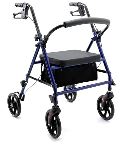 VED Andador para Ancianos con Asiento y Frenos, 4 Ruedas, Plegable | Andador Estrecho para Casa, Regalo Ideal para Personas de 90 Años