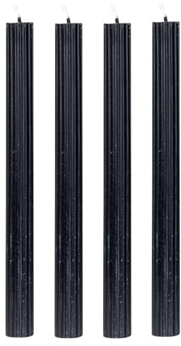 Kerzen 4er Set Stabkerzen Schwarz 25cm Tafelkerzen Rillen Design Tischdeko Kerzendeko Deko