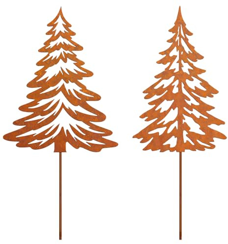 GUAHKUN 2er Set Tannenbaum Rost Gartenstecker Weihnachtsdeko Outdoor, Deko Tannenbäume Klein Metall Gartendeko für Garten (A)
