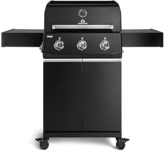 BURNHARD® FRED Base Gasgrill 3-Brenner, Gusseisenrost, Schwarz-Matt | Abklappbare Seitentische, Aludruckguss-Edelstahl-Brennkammer, 11.25 kW Leistung