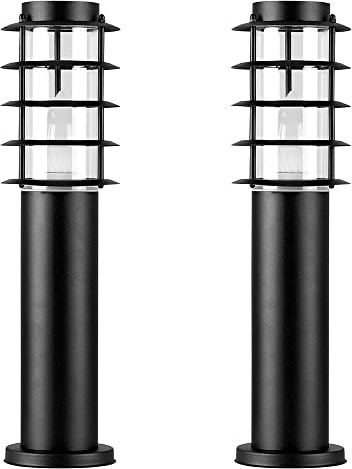 MiniSun | Modern Black Stainless Steel Light Posts | Post Lights, Home Décor & Improvement Essential | Set of 2 | Includes 4W LED Bulbs [3000K Warm White] | Mains Wired