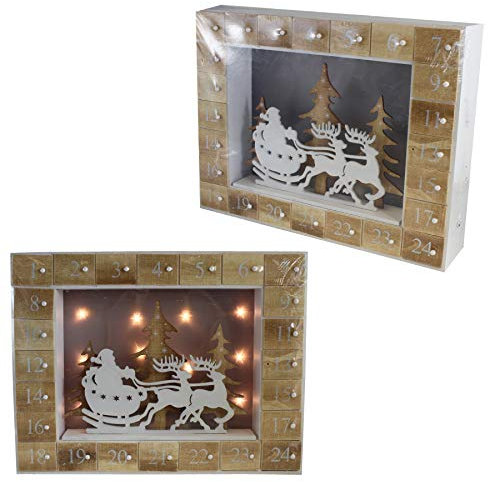 The Uk Candle Company Christmas Wooden Advent Calendar Light Up Santa Sleigh Design - Add your own Treats