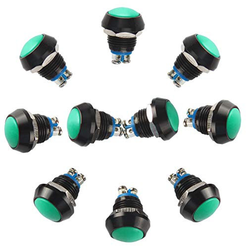 Larcele 12mm Drucktaster Wasserdichter Mini Metal Momentan Druckknopf mit Schraubanschluss, 10 Stück JSANKG-13 (Grün) MEHRWEG