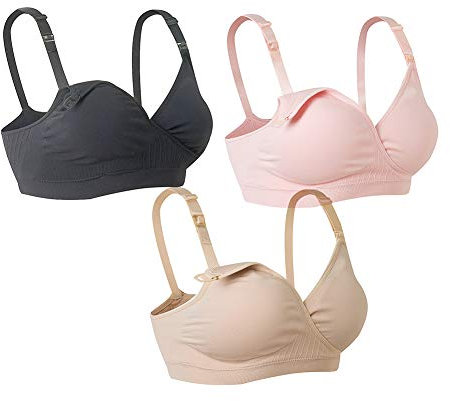 Lemef Soutien-Gorge d'allaitement Maternel sans Couture sous-vêtement de Maternité avec Bourrage Lot de 3 pour Femme,Noir & Marron & Rose,S