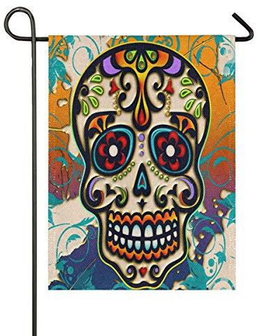Dia De Los Muertos - Bandera de México para jardín, diseño de Calavera, Arpillera, 28x 40