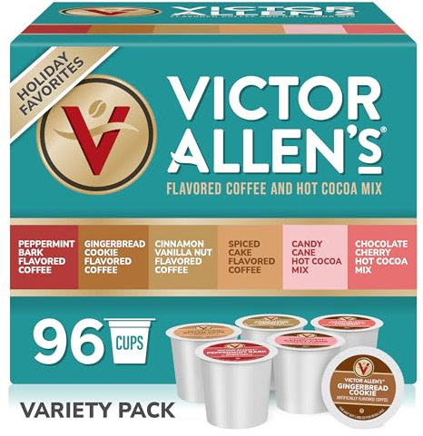 Victor Allen's Coffee Holiday Favorites Coffee & Hot Cocoa Variety Pack, 96 Count, Single Serve Cups & Coffee Pods for Keurig K-Cup Brewers