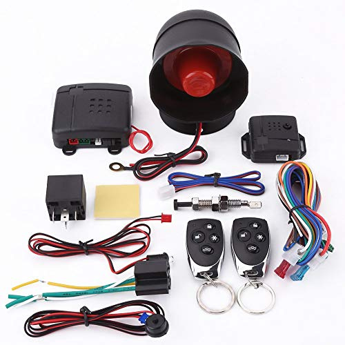 Qiilu Car Security Alarm System with Shock Sensor, Universal Car Alarm Security Protection System Keyless Entry with 2 Remote Controls Siren