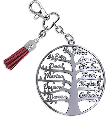 Personalised Tree of Life Keychain – Laser Cut Family Names – Metal Name Keychain – – Gift for Grandma or Mom – Stainless Steel Bag Charm Tag - Anniversary Present - Custom Keychain- Family Members
