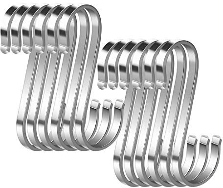WEERSTONE Confezione da 12 ganci a S in acciaio inox a forma di S, ganci in metallo resistenti per utensili da cucina, ufficio, bagno, armadio, officina, garage, ufficio, casa essenziale