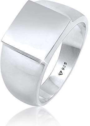Kuzzoi Siegelring Herrenring poliert, Bandring massiv (11 mm) in 925 Sterling Silber, Robuster Biker Schmuck mit rechteckiger Oberfläche, Ring für Männer in der Ringgröße 56, 0607322120_56