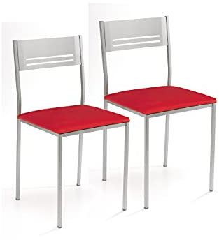 ASTIMESA Dos Sillas de Cocina Metálica Asiento Cuadrado Polipiel Rojo