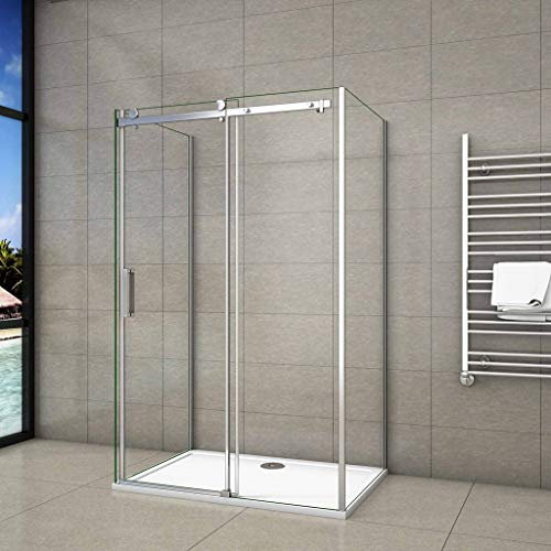 195 cm Box Doccia a Tre Lati Porta Scorrevole con Doppia Parete Laterale 140x70x70 cm Vetro 8 mm Temperato Trasparente Anticalcare Telaio Cromato Lucido