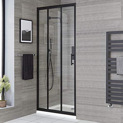 Milano Nero 800mm Reversible Wet Room Triple Sliding Shower Enclosure Door - Black