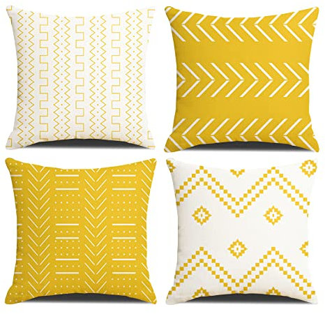 DWDC Juego de 4 fundas de almohada de 45,7 x 45,7 cm, mezcla de lino y algodón, con patrones geométricos modernos, fundas de cojín cuadradas decorativas para sofá