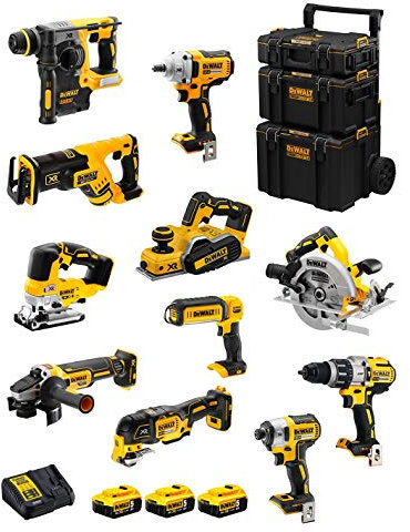 DeWALT Kit DWK1101 (DCD996 + DCH273 + DCG405 + DCF887 + DCF894 + DCS334 + DCS570 + DCS355 + DCP580 + DCS367 + DCL050 + 3 Baterías de 5,0 Ah + Cargador + Carro 3en1)