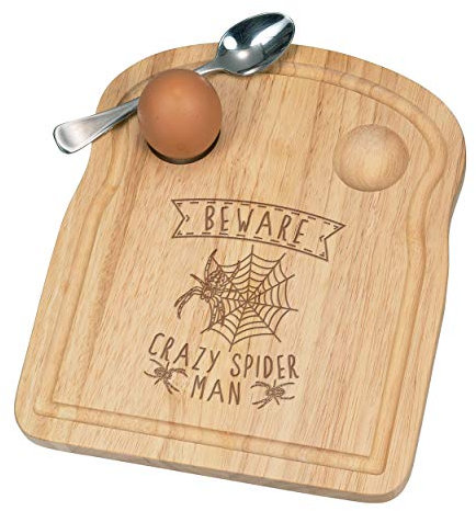 Attention Crazy Spider Homme Petit Déjeuner Fofolle Coquetier Board en Bois