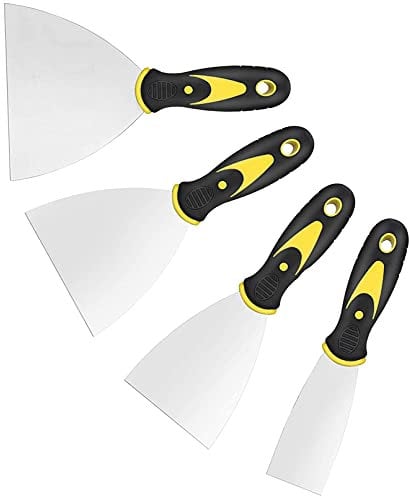 KZXXZH Wallpaper Scrapers, 1.5'', 3'', 4'', 5'' Wide Putty Knife Set, Metal Spackle Knives Paint Tools for Wallpaper/Decals/Drywall Finishing/Plaster Scraping (4 Pack)