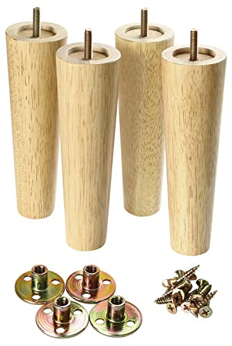 GOSCHE Furniture Legs 20cm, Wooden Sofa Legs Set of 4, Modern Style Replacement Furniture Feet for Bed Cabinet Chair Cupboard Armchair Coffee Table, Family DIY Sofa Feet with Screws Mounting Plate