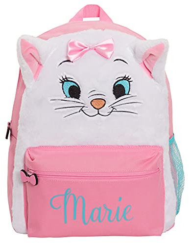 Les Aristochats Sac à dos Marie en peluche doux de luxe motif chat en 3D pour fille, sac à déjeuner, à livres, pour l’école, les voyages, la crèche, Rose, blanc/rose, Taille unique