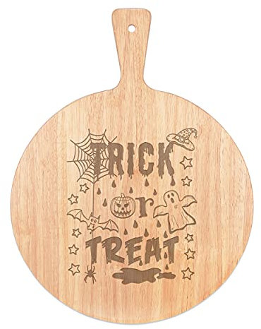 Trick Or Treat Halloween-Pizzabrett, Serviertablett mit Griff, rund, Holz, 45 x 34 cm