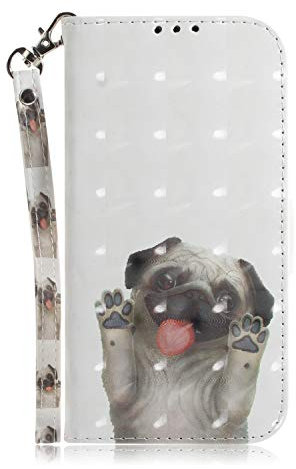 iPhone 13 Mini Phone Case, Shockproof PU Leather 3D Animals Art Flip Wallet Cover Book Design with Stand Card Slots TPU Bumper Magnetic Protective Case for iPhone 13 Mini - Funny Pug