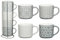MND Dealings New Unique Jumbo Geo Embossed Stacking Ceramic Coffee Mugs with Holder 4pk Stackable for Easy Storage Patterns Tea Cup, Office and Home, Gift Microwave Dishwasher Safe-Grey (MND-777788)