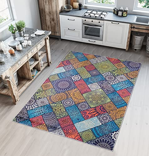 Pasha Home Küchenteppich, Flurläufer Waschbar bei 30°C, rutschfest, Pflegeleicht - Teppich für Küche, Eingang, Wohnzimmer - Bohemia, 120 x 180 cm