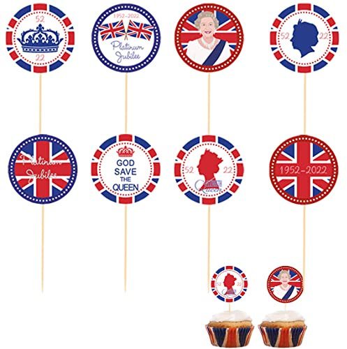 Jubilee Decorations 2022, 40 Stück Kuchendekorationen & Cupcake-Plektren, 2022 Queen Jubilee Cupcake Toppers, 70th Queen's Jubilee Party Kuchendekoration