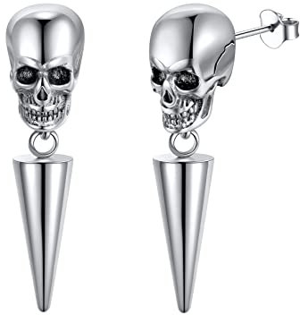 U7 Damen Ohrringe Totenkopf Ohringe Ahle Ohrringe für Herren Gothic Skull Totenkopf Ohrringe Edelstahl Skelett Punk Rock Ohrringe Totenschädel Ohrstecker mit Kegel Anhänger Ohrschmuck für Freundin