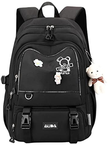 KOOBS Schulrucksack Kinder Rucksack Kinder Schultaschen Für Girls School Rucksack wasserdichte Grundschule Buchbeutel-Black