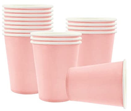 Lot de 16 gobelets jetables en carton pour boissons froides/chaudes, de couleur unie, pour enfants, adultes, anniversaires, barbecues, pique-niques, fêtes prénatales, fournitures de fête roses