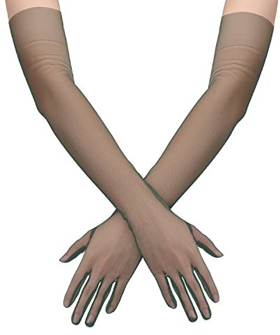 SAVITA 27,6 Zoll Frauen Lange Handschuhe Dehnbare Ellbogenl?nge Transparente Tüll Mesh Kostüm für Halloween Cosplay Oper Hochzeit Brautdusche Abschlussball (Grün)